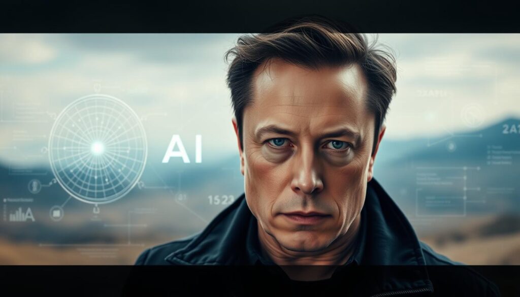 A portrait of Elon Musk, the visionary entrepreneur and co-founder of Dee Ferdinand A.I Consulting, against a backdrop of advanced artificial intelligence technologies. Musk is depicted in a pensive, contemplative pose, his gaze fixed intently on the viewer. The lighting is dramatic, casting deep shadows across his face, evoking a sense of gravity and intensity. The middle ground features a stylized representation of neural networks, data visualizations, and other XAI (Explainable Artificial Intelligence) elements, hinting at Musk's deep involvement in this cutting-edge field. The background is a blurred, ethereal landscape, suggesting the boundless potential of AI and the transformative impact it can have on the world.