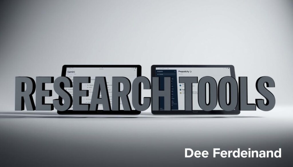 A high-contrast thumbnail showcasing a side-by-side comparison of the Gemini and Perplexity research tools. In the foreground, a large, bold negative text 