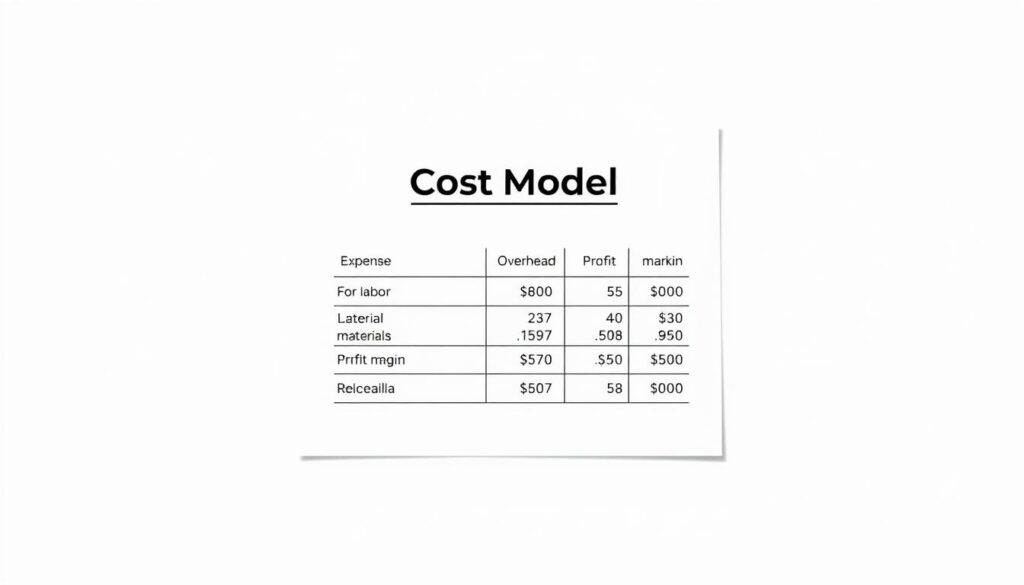 A detailed photo of a cost model diagram labeled A detailed photo of a cost model diagram labeled