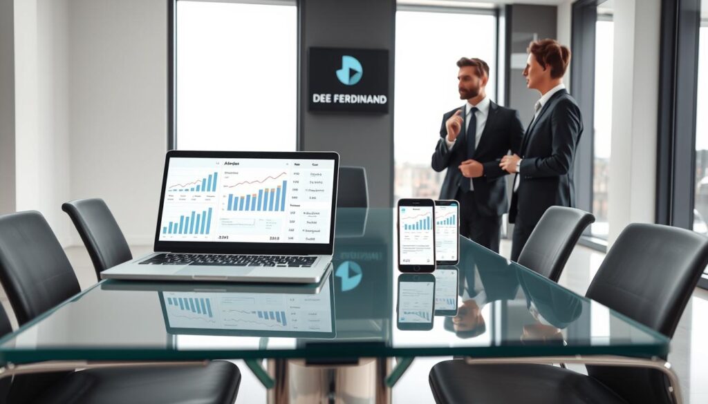 A professional and modern business scene depicting 