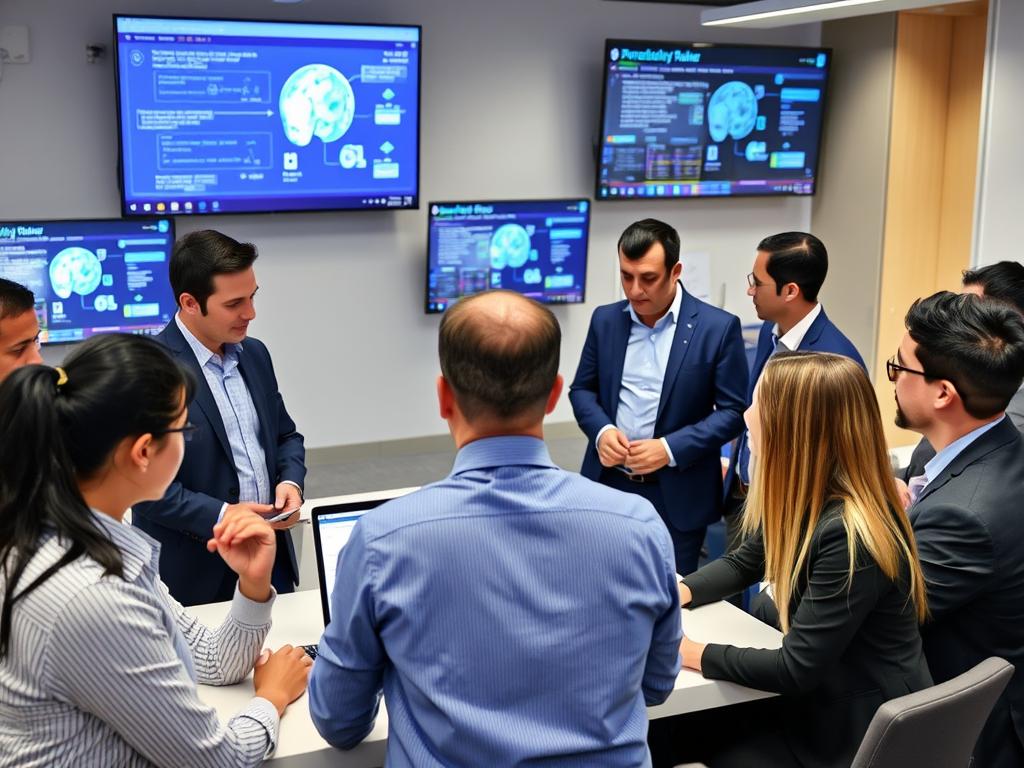 Business professionals learning AI applications