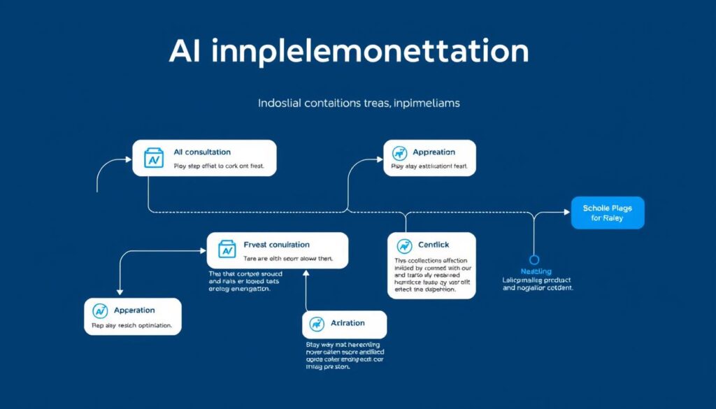 Diagram alur proses implementasi AI dari konsultasi awal hingga optimalisasi berkelanjutan