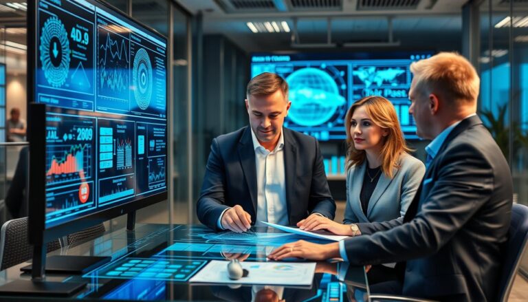 Implementasi AI dalam bisnis modern dengan visualisasi teknologi kecerdasan buatan untuk pelatihan AI untuk perusahaan