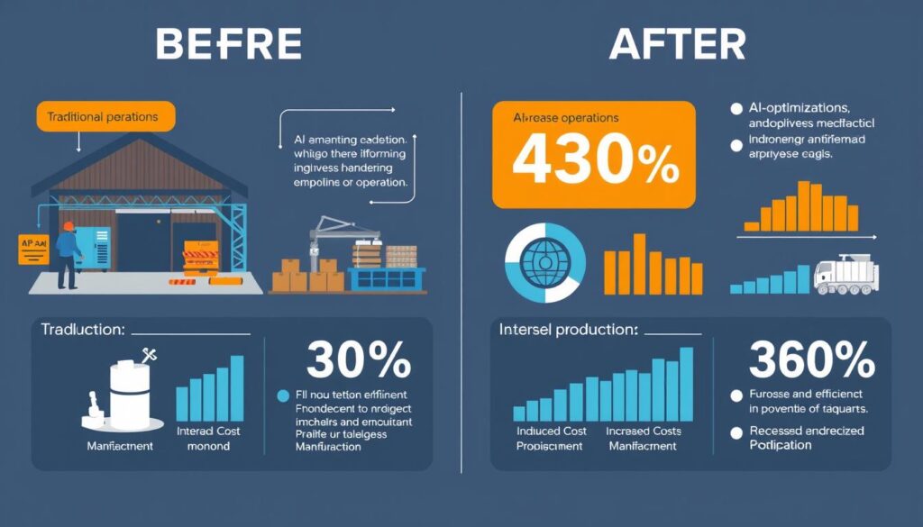 Visualisasi hasil implementasi AI pada perusahaan manufaktur Indonesia menunjukkan peningkatan efisiensi 30%
