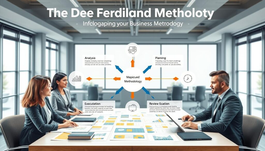 A highly detailed infographic illustrating the structured methodology for business consulting, titled 