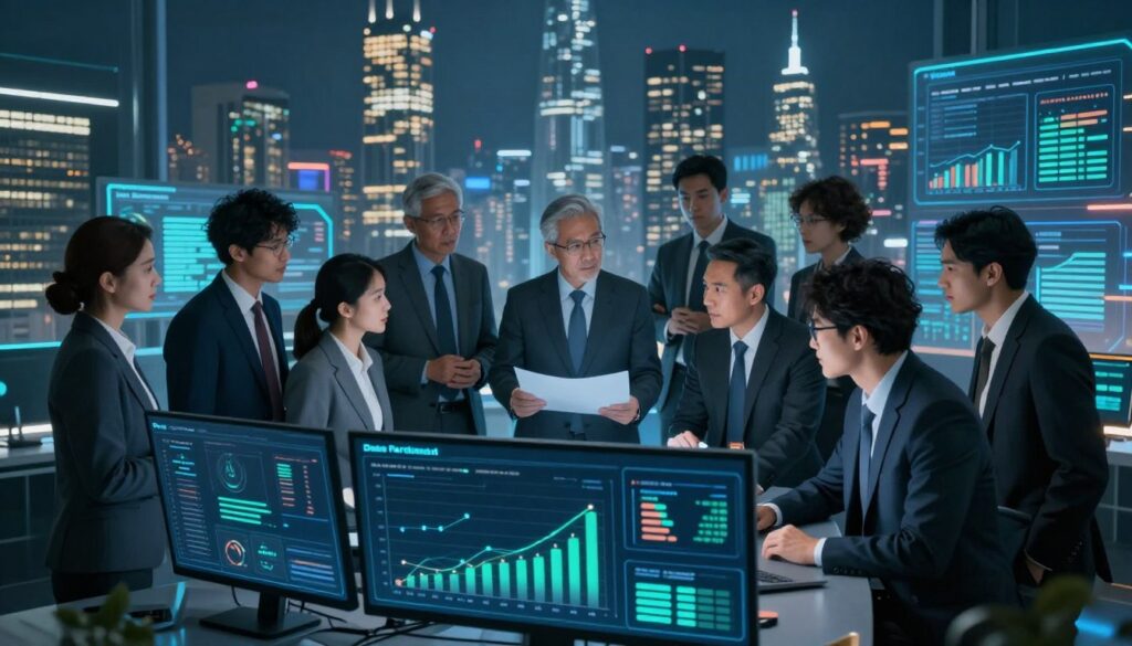 A detailed prompt audit dataset visualization, featuring a layered composition. In the foreground, a sleek, modern digital interface displaying various data metrics and graphs, illuminated by soft blue and green lighting for a tech-savvy feel. In the middle, a diverse group of professionals in business attire, engaged in collaborative discussion over the dataset, exuding a sense of focus and urgency. In the background, a futuristic digital cityscape extends outward, symbolizing data and analytics. The atmosphere is dynamic and innovative, reflecting the complexities of high-stakes decision-making. The brand name A detailed prompt audit dataset visualization, featuring a layered composition. In the foreground, a sleek, modern digital interface displaying various data metrics and graphs, illuminated by soft blue and green lighting for a tech-savvy feel. In the middle, a diverse group of professionals in business attire, engaged in collaborative discussion over the dataset, exuding a sense of focus and urgency. In the background, a futuristic digital cityscape extends outward, symbolizing data and analytics. The atmosphere is dynamic and innovative, reflecting the complexities of high-stakes decision-making. The brand name