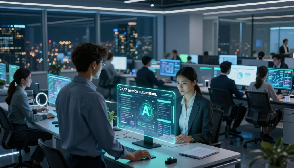 A futuristic office environment showcasing 